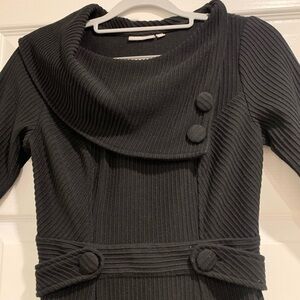 eShakti Black Ribbed Long Sleeve Dress- Size XS/0- Half Cowl Neck Style